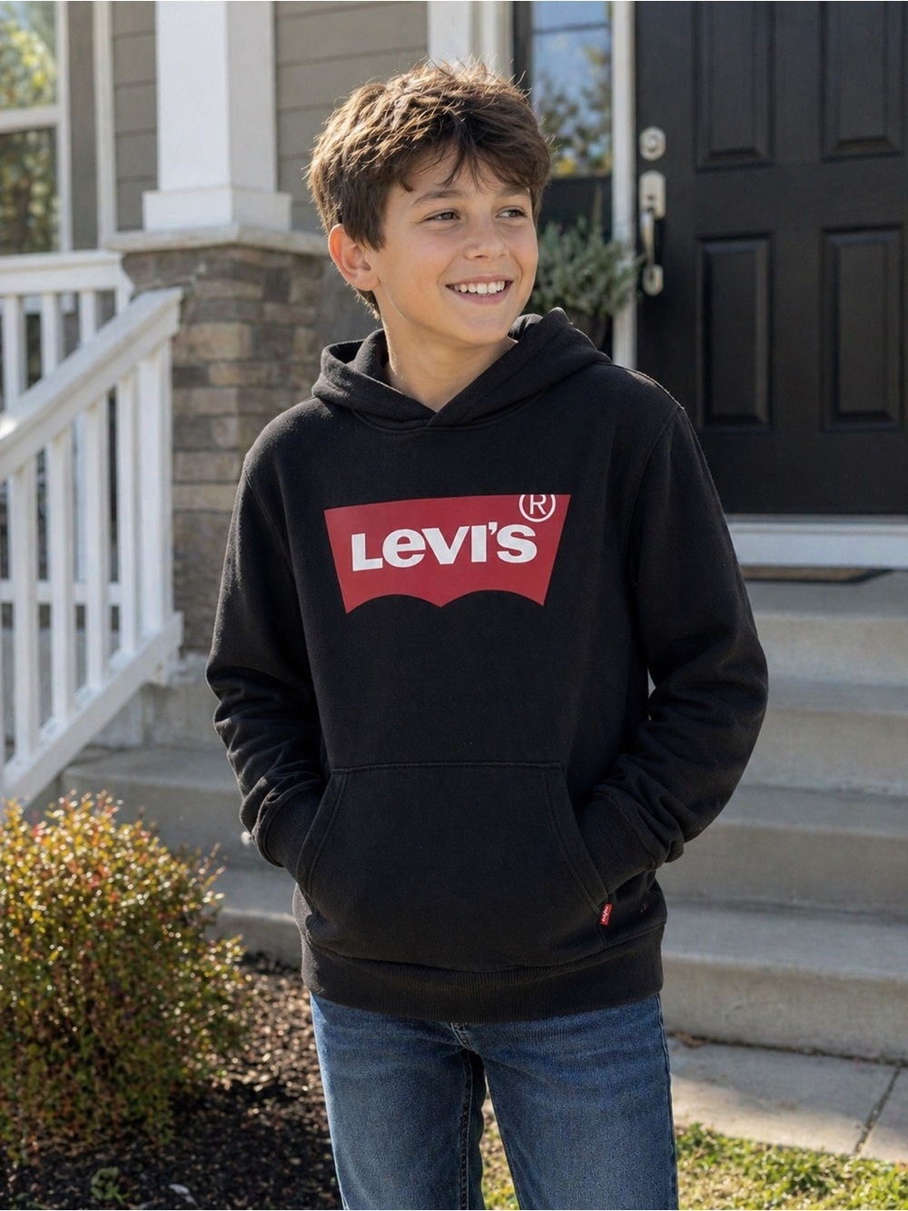 Leviβs Black Logo Hoodie Kids 10-12 | Red Graphic Pullover Sweatshirt Youth
